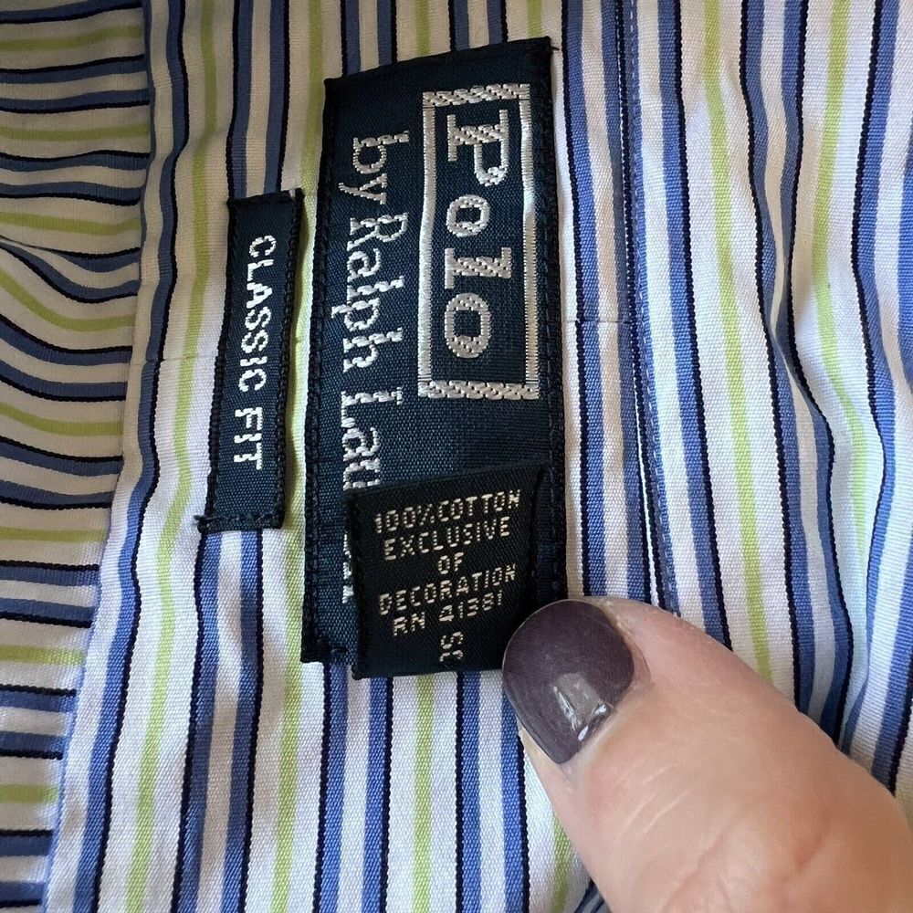 Polo Ralph Lauren GREEN/BLUE/WHITE STRIPED Classic Fit  Button Down Shirts - Picture 5 of 5